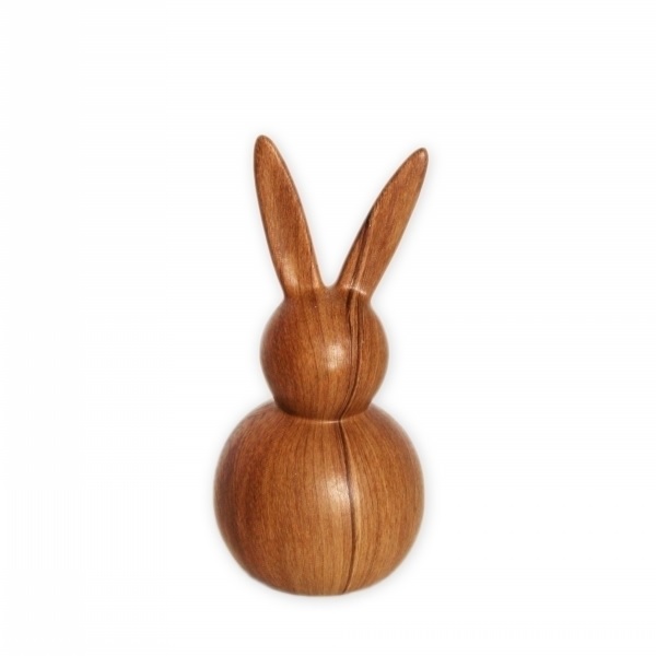 Zajíc keramika 14,9cm dekor dřevo